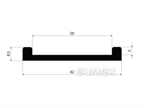 "C" Gummiprofil, 62x8,5/5/50mm, 60°ShA, EPDM, -40°C/+100°C, schwarz, 